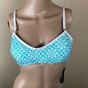 Laundry By Design Blue Aqua Geometric Bikini Top L